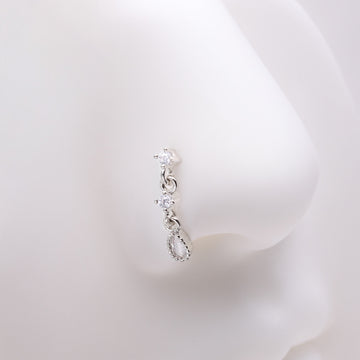 Detail View 1 of Fairytale Droplets Multi-Gem Teardrop Dangle L-Shaped Nose Ring-Clear Gem